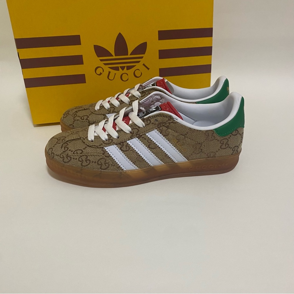 Gucci Monogram Sneakers with Red and Blue Stripes